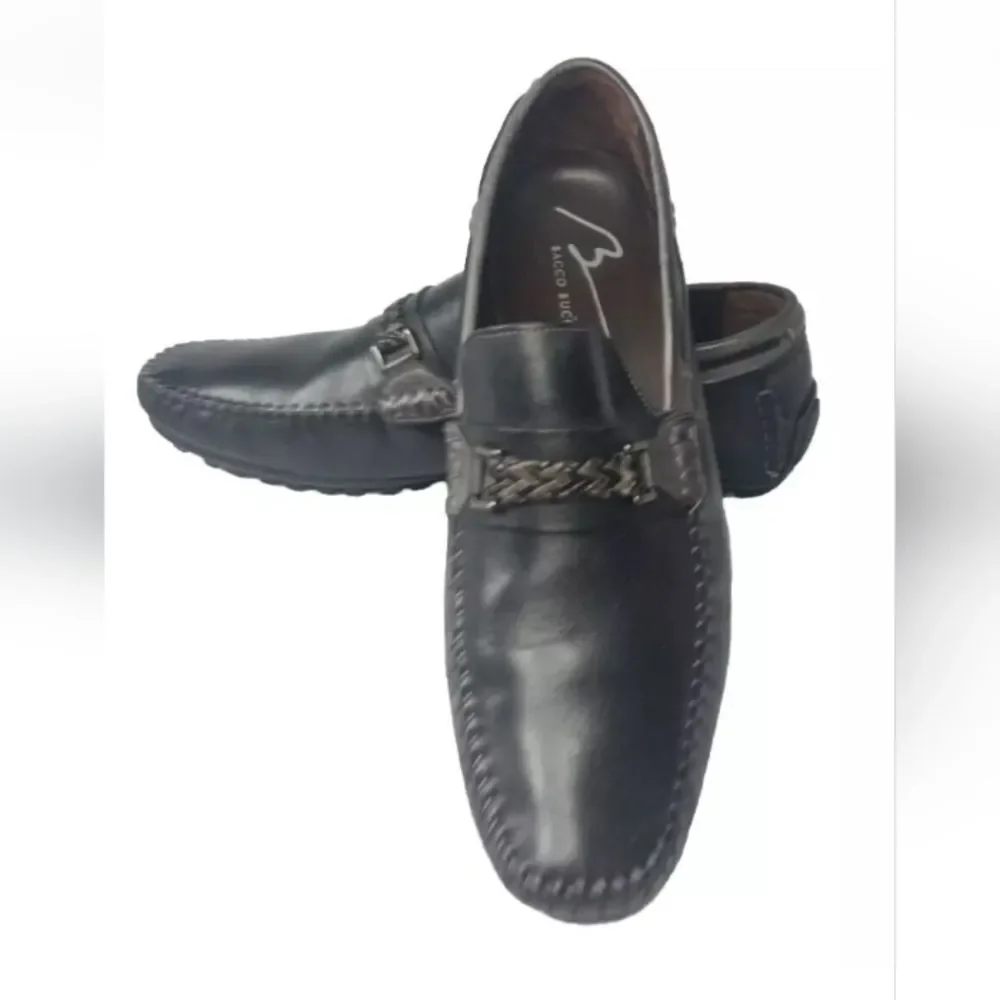 Bacco Bucci Zagreb Black Leather Calfskin Loafer Shoes  Men's Size 13